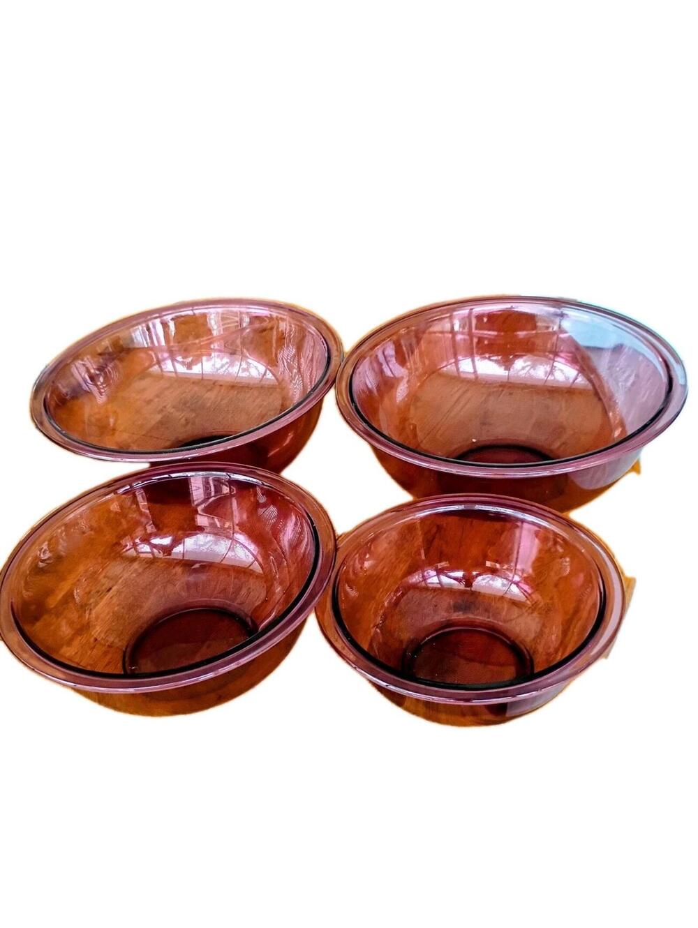 Pyrex Cranberry Glass Lot of (4) Mixing Bowls #322 (1L) #323 (1.5L) #325 (2.5L)